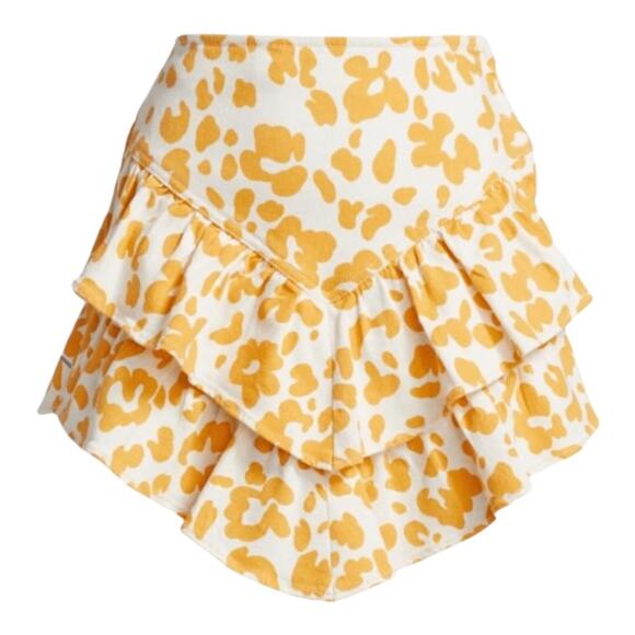 MOTHER NWT Women's Yellow/White Floral Leopard The Ruffle Denim Mini Skirt 26 - Picture 7 of 16